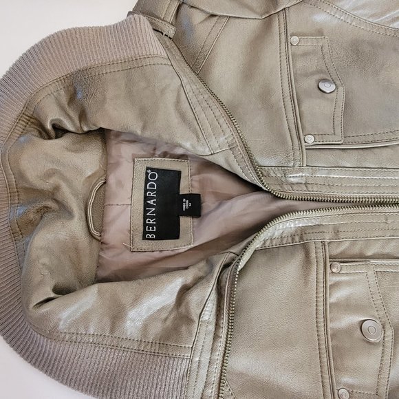 Bernardo Woman's Vegan Leather Motor Cycle/Bomber Style Jacket, Dark Tan, Size M - Picture 5 of 15